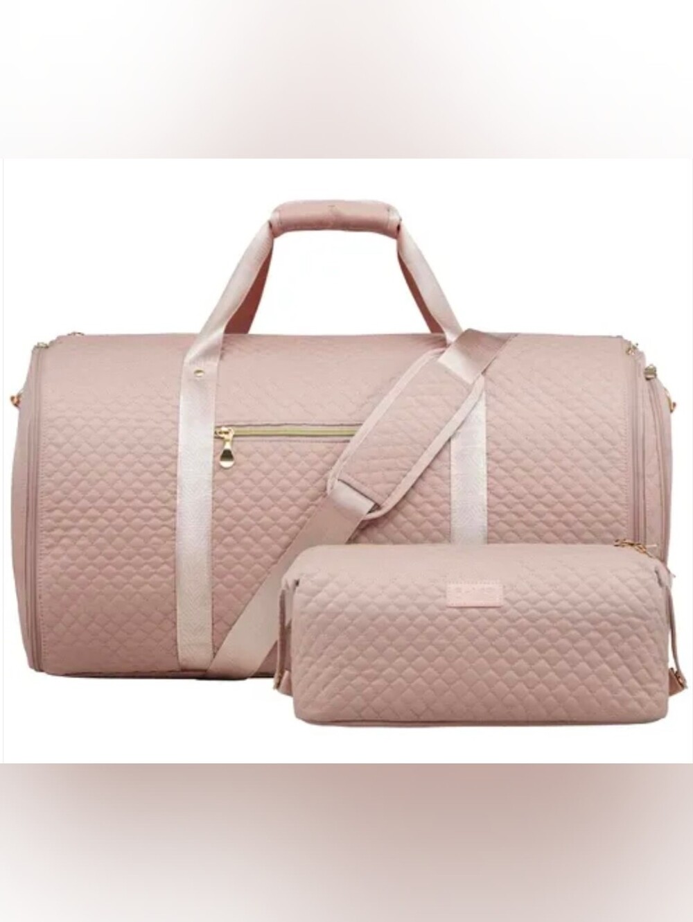 Coolife Quilted Convertable Travel Weekender Garmet Bag & Matching Cosmetic Bag